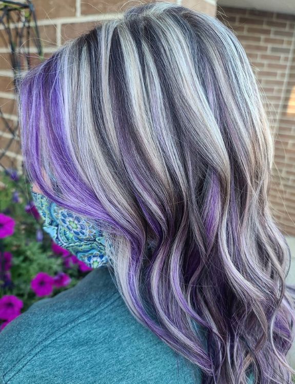 Purple Highlights on Grey Hair