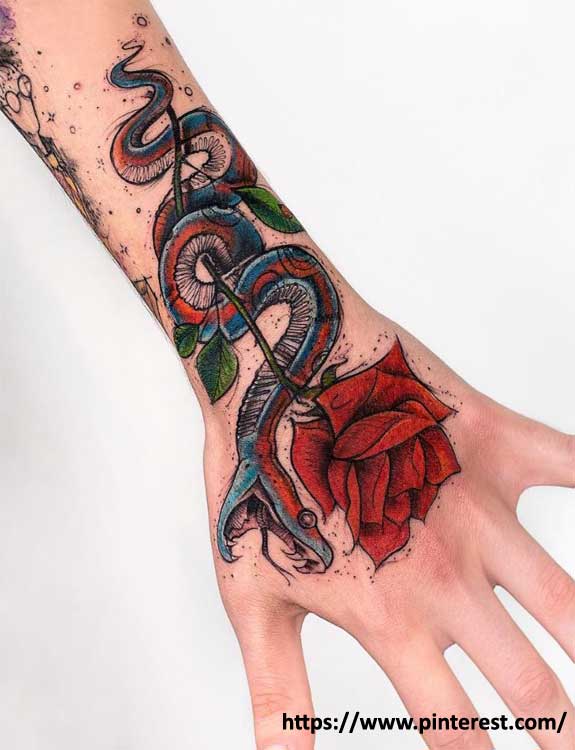 Snake And Rose Tattoo