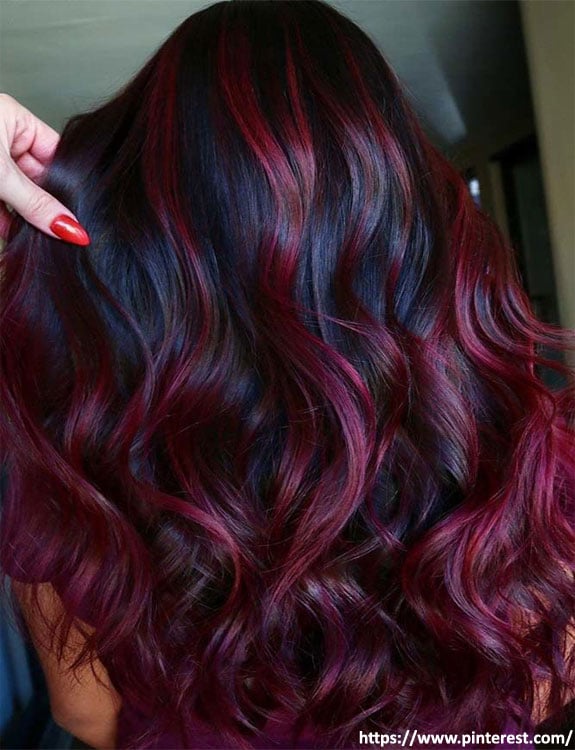 Black Hair With Burgundy Highlights 