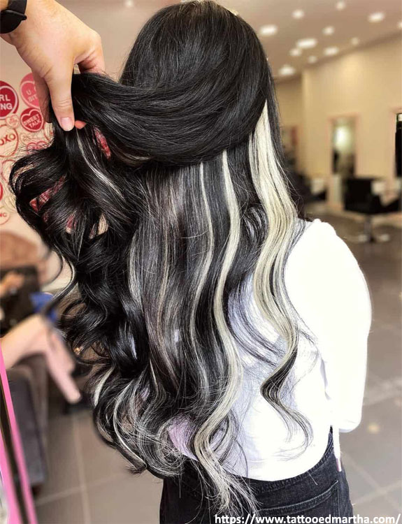 Black Hair With Platinum Highlights 