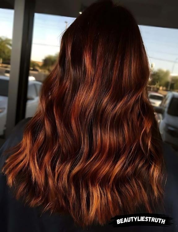 Bright Tangerine Highlights For Brunettes