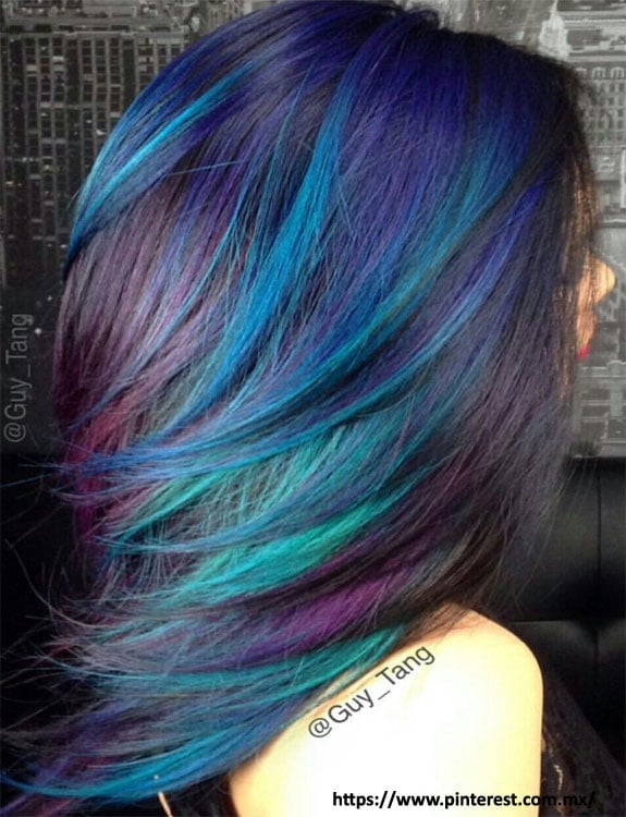 Green And Purple Highlights For Black Hair