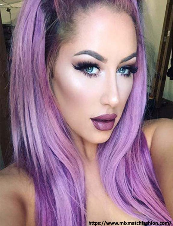 Purple Hair color with Green Eyes