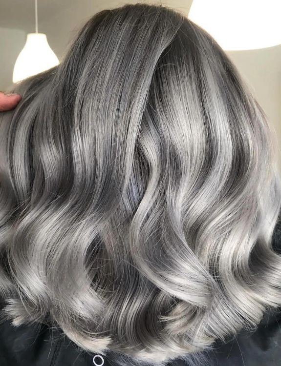 Silver Platinum Grey Highlights On Black Hair 