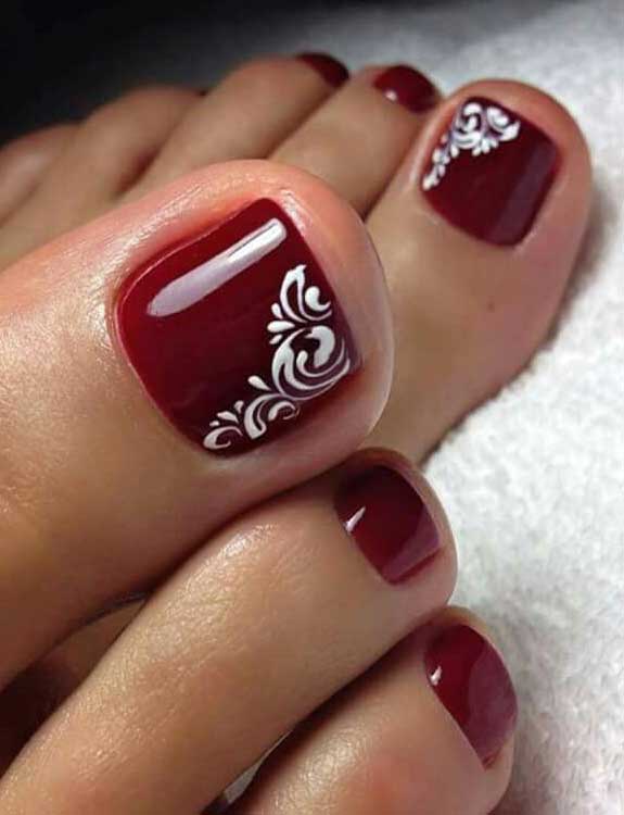 Burgundy Nails with White Nails Art