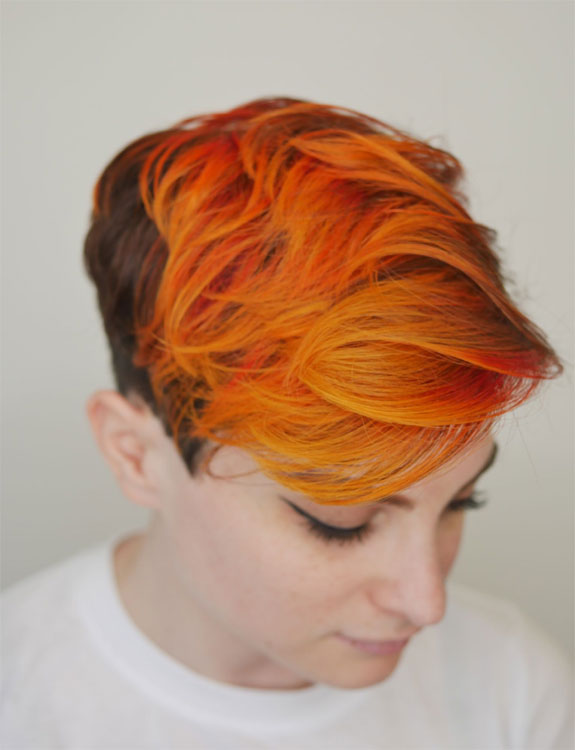 Combination Of Red And Orange Pixie Weave Hairstyle