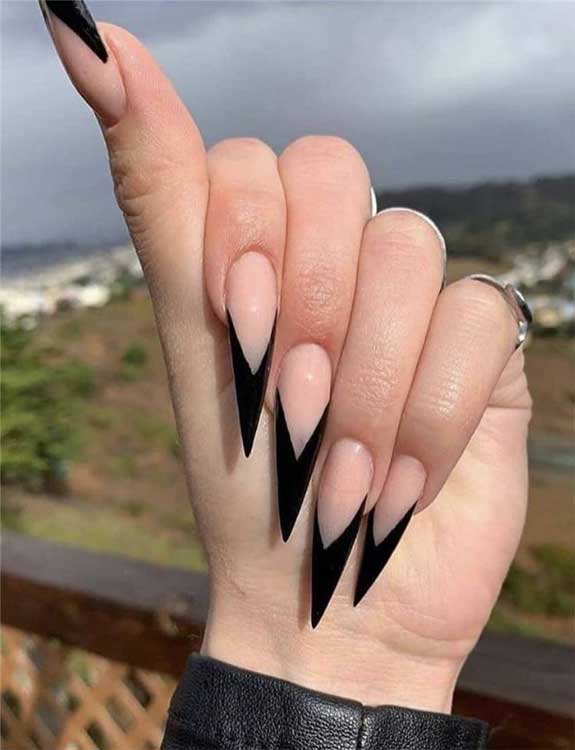 Edgy Long Nail Design with French Tips