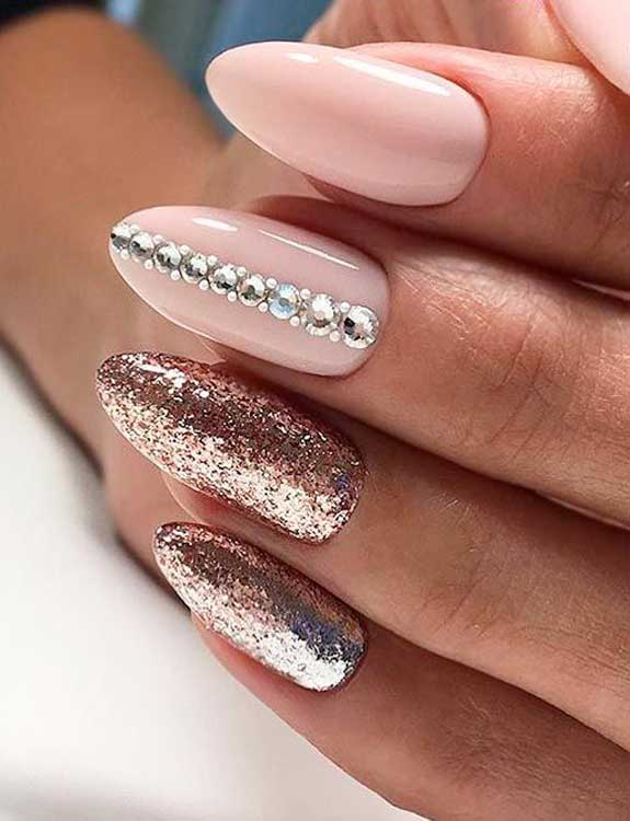 Nude Nails With Rose Gold Sparkle