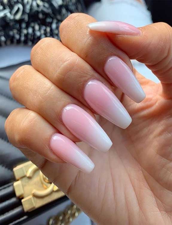 Pearlescent Pink and White Nails