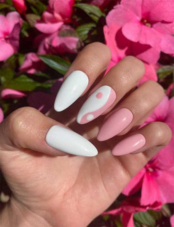 Pink and White Nails with Casual Elegance