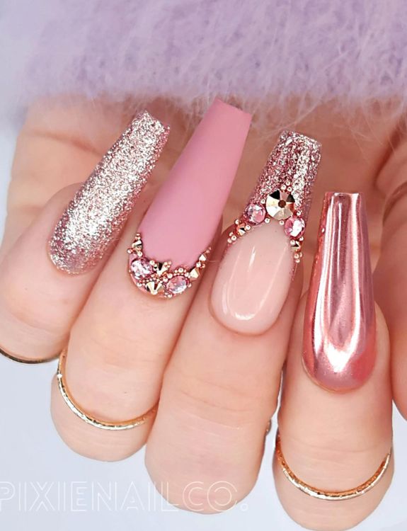 Rose Gold Diamond Nails