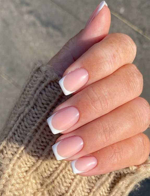 Short French Manicure with Square Tips