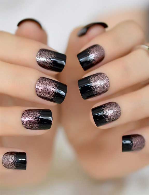 Squared Tips with Shimmering Glitter