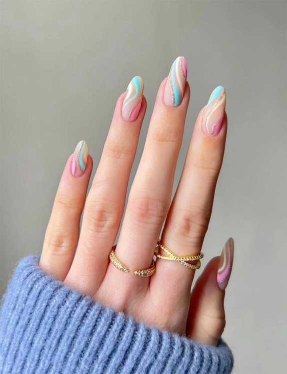 Superbly Painted Pink and Iridescent Nails