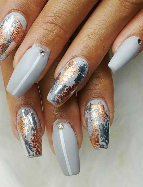 Unique Nail Designs with Gray and Gold