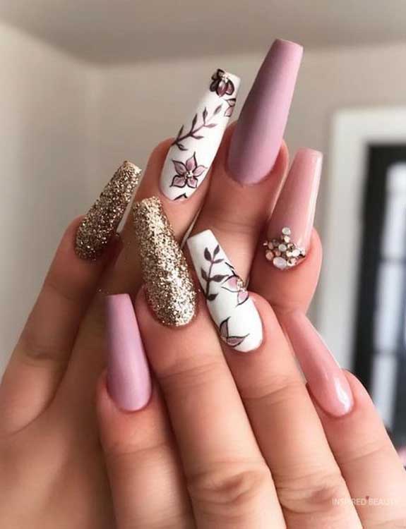 With Floral Nail Art