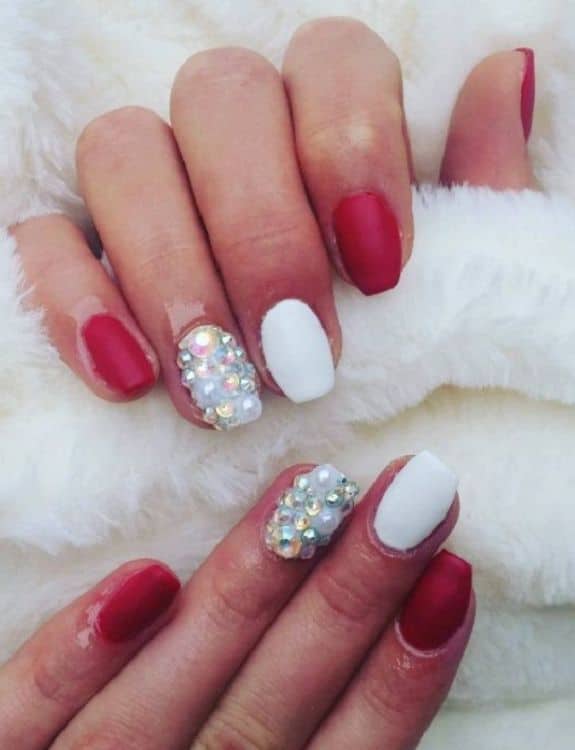 Coffin Nails With Red Pearls