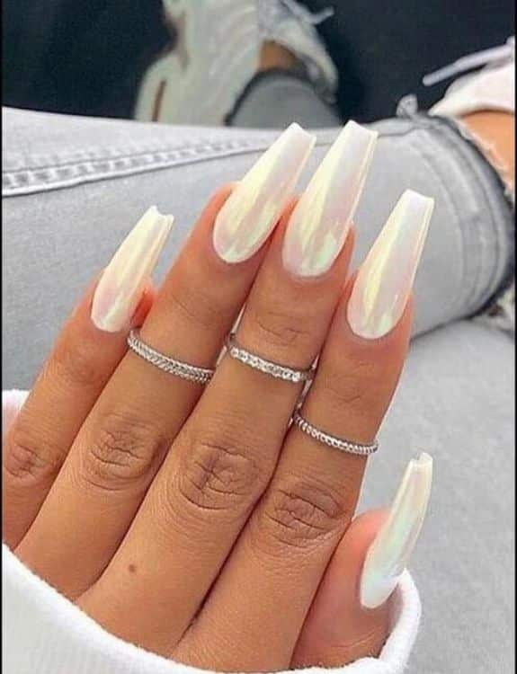 Coffin Nails With White Glitter