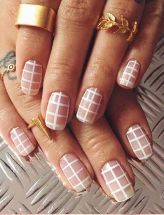 Coffin Nails With White Grid Design