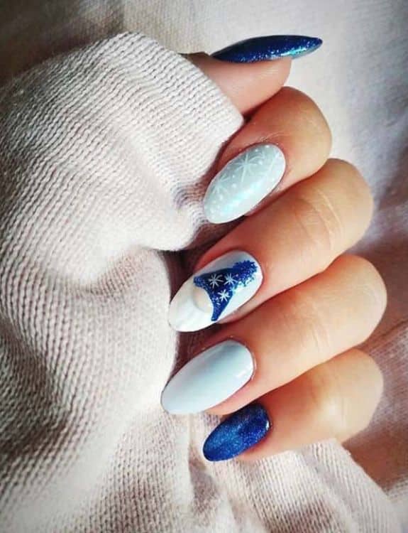 Coffin Nails with White and Blue Combo