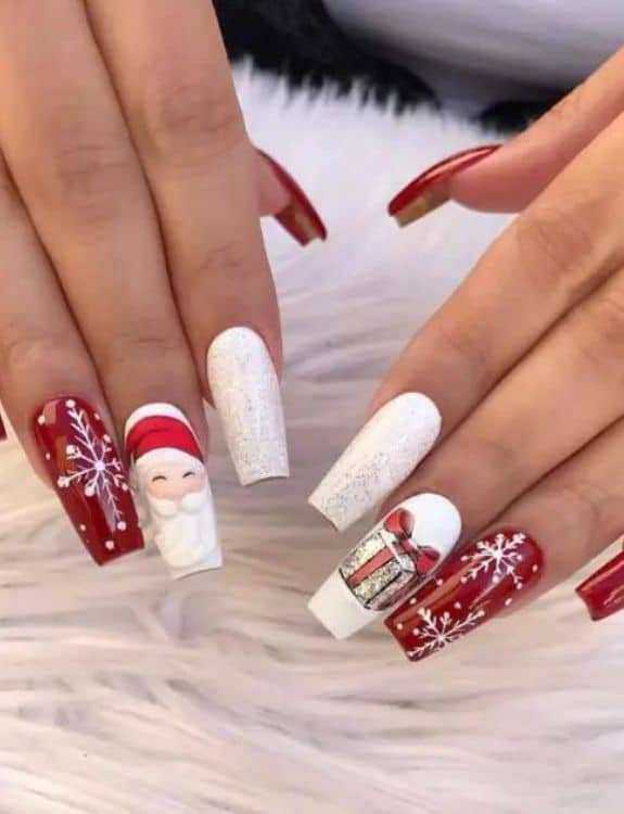 Coffin Nails with White and Red Combo