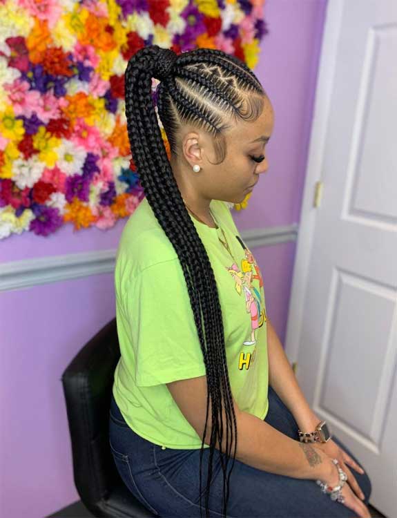 Stich Box Braids with High Ponytail