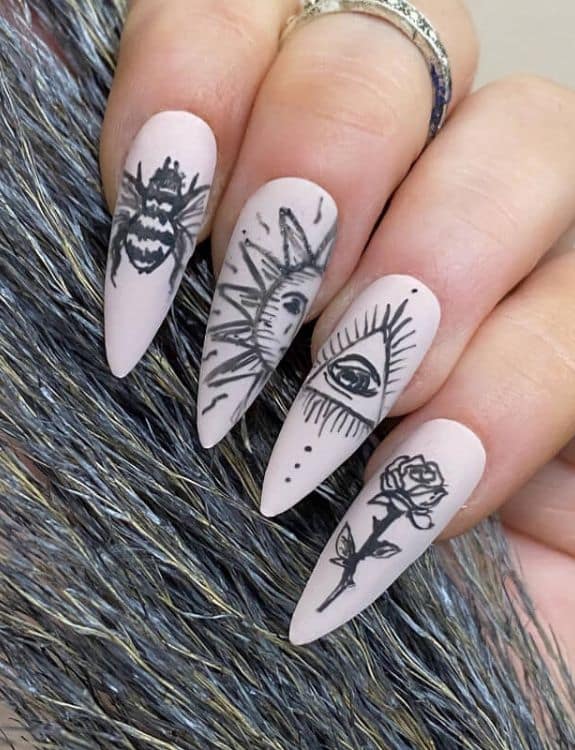 White Coffin Nails With Mandala Art