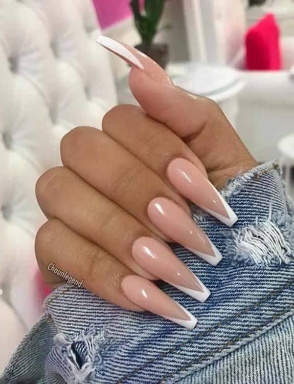 White Coffin Nails With Nude Touch