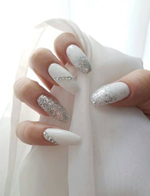 White Coffin Nails With Stones