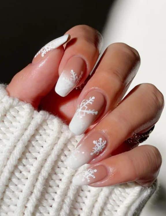 White Coffin Nails With Transparent Strips