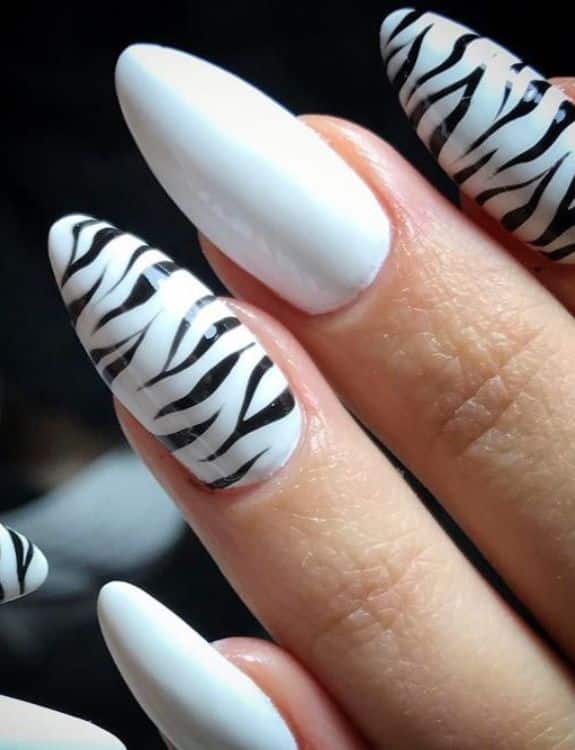 White Coffin Nails With Zebra Print