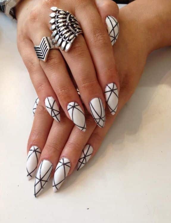 White Coffin Nails With Zigzag Pattern