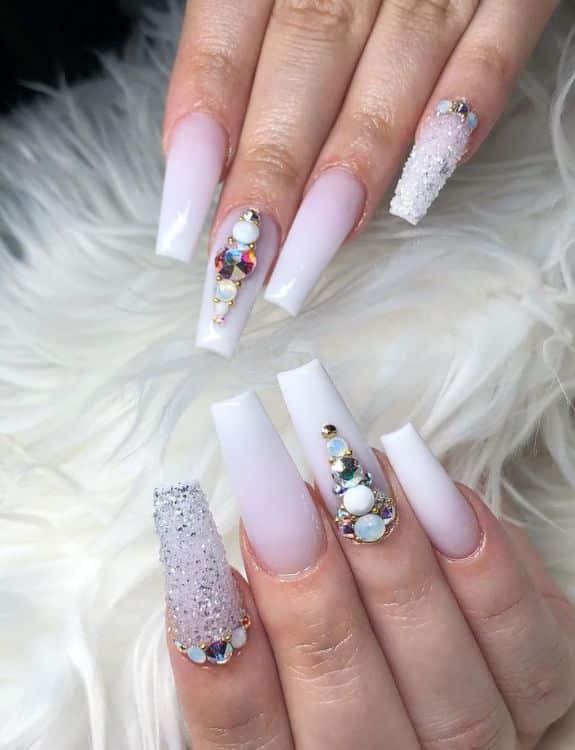 White Crystal Coffin Nails