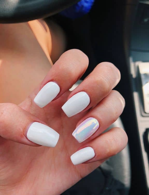 White Holographic Coffin Nails