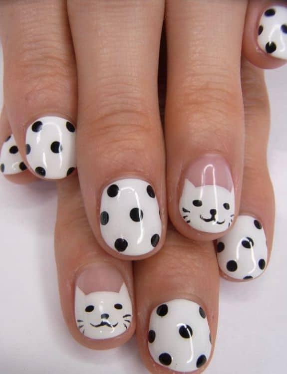 White Nails With Polka Dots