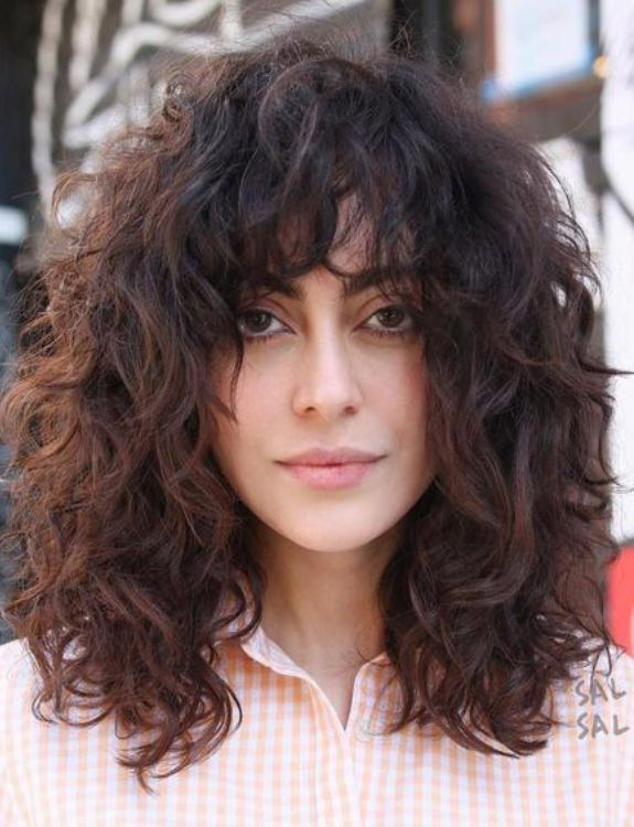 Curly Shoulder Length Haircut With Bangs-shoulder length haircuts