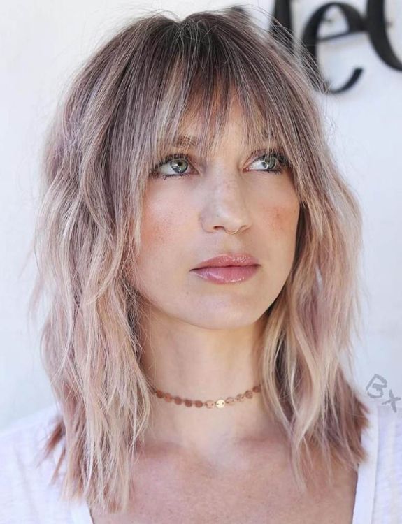 Shoulder Length Hair With Textured Bangs-shoulder length haircuts