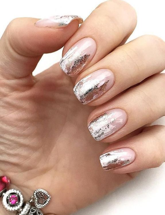 Silver Foil-Clear Nail Designs