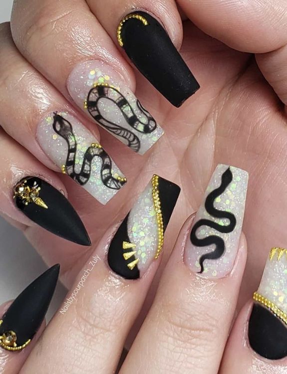 Tiny Snakes-Clear Nail Designs