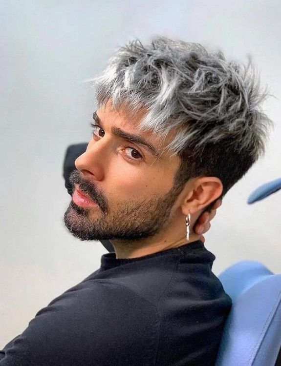 Cute Bangs-Silver Hair Men