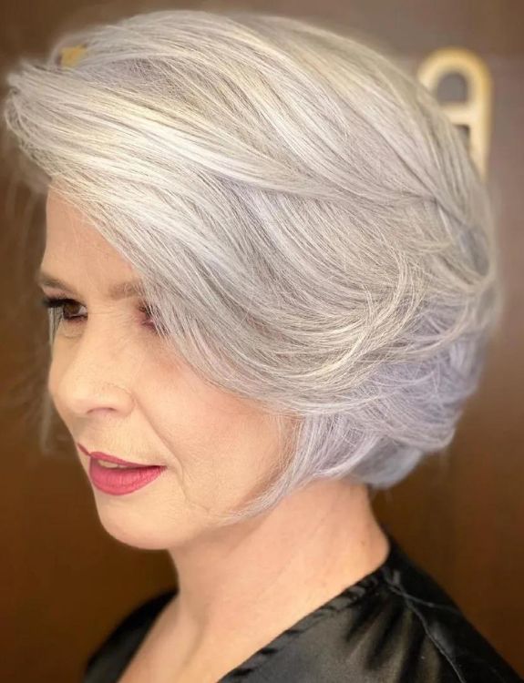 Side-Swept-Short Haircuts for Women Over 60