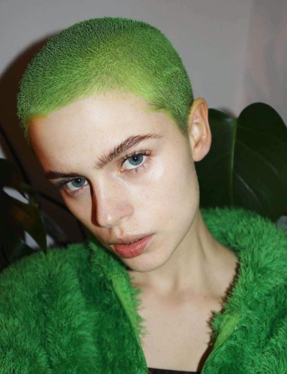 Green buzz cut