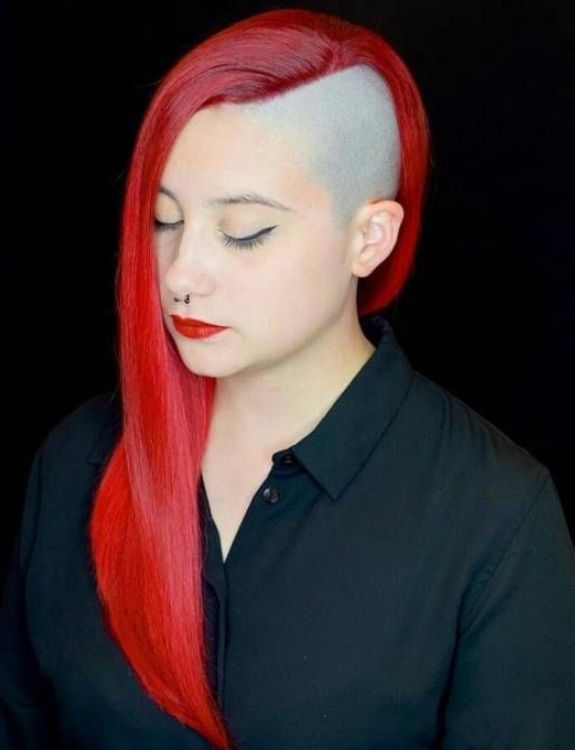 Half-Shaved Head Style with Red Hair-Shaved Hairstyles for Women