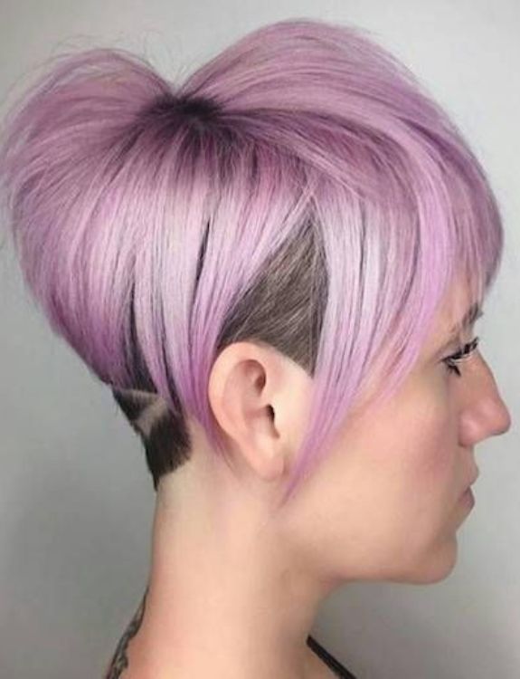 Long Pastel Purple Pink-Haired Pixie with an Undercut Shave-Shaved Hairstyles for Women