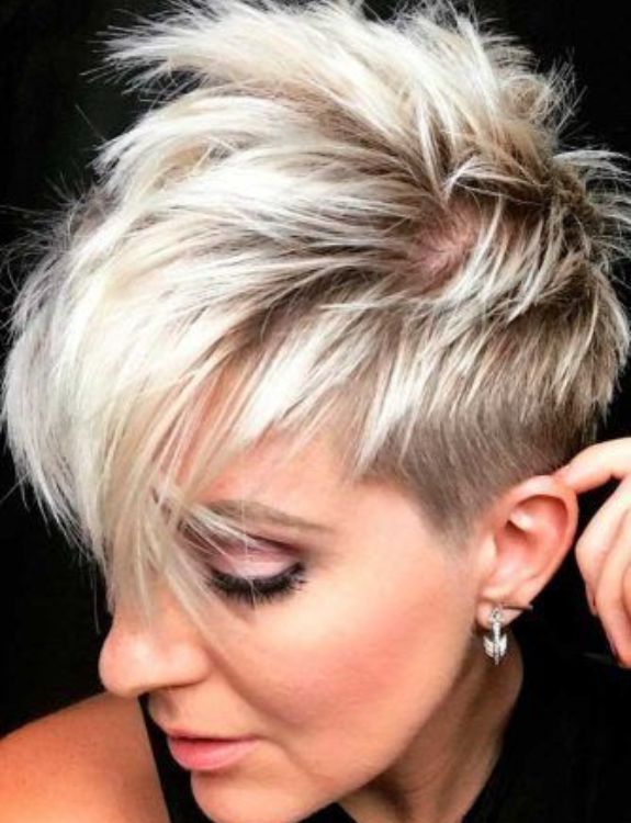 Platinum Blonde Pixie with a Close-Side Shave-Shaved Hairstyles for Women