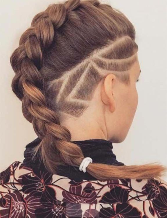 Long Braid with Braid Rings and a Slight Undercut-Shaved Hairstyles for Women