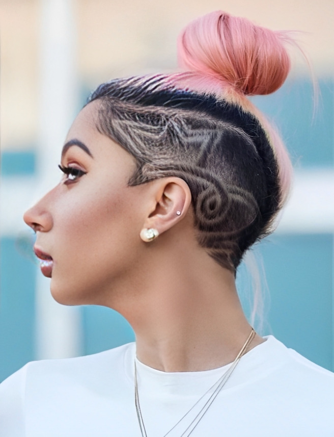 Updo Hairstyle With a Fish Scale Pattern Undercut