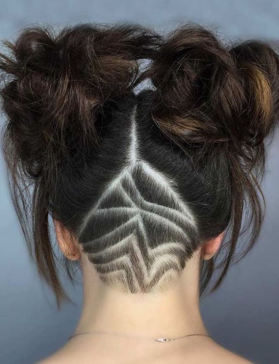 Twin Hair Bun Hairstyle with a Zig Zag Undercut