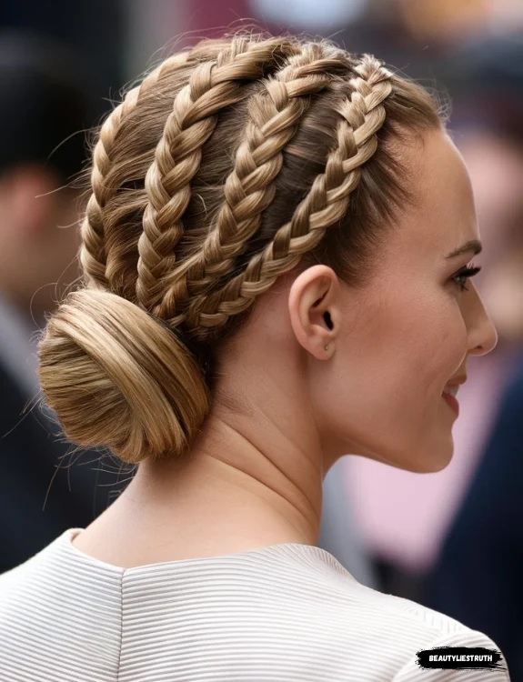 French braids that are gathered into a bun