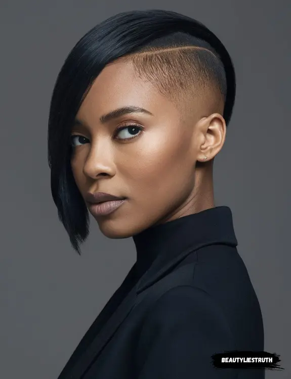 a Black woman with a sleek undercut hairstyle